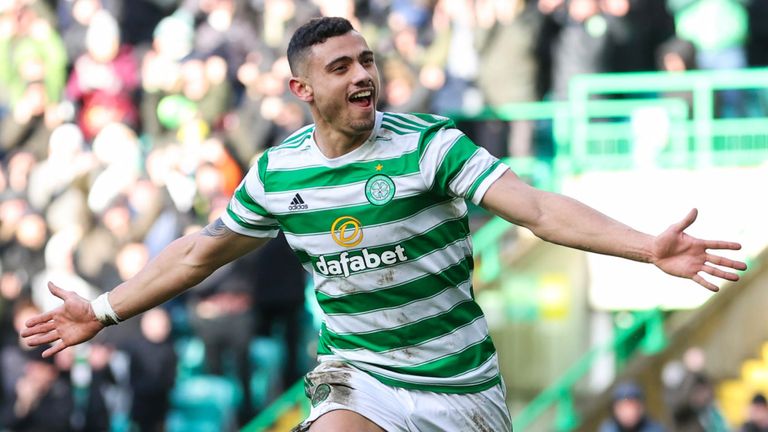 Celtic Giorgos Giakomakis celebrate their 2-1 . win
