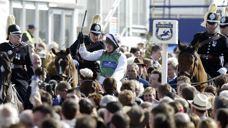 Barry Geraghty celebrates after winning the Monty Pass in 2003