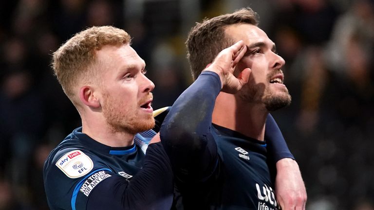 Harry Tovolo at Huddersfield Town celebrates scoring against Hull