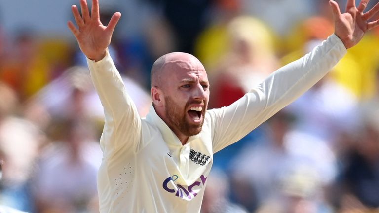 Jack Leach has made 44 throws in the first innings of the West Indies so far, taking one for 97 throws