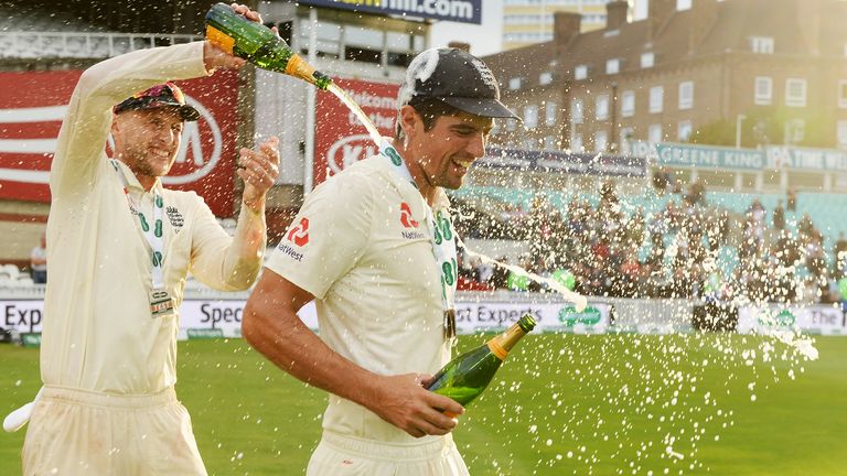 Root and Alastair Cook at the end of the Opening Match Final Test - a win over India 4-1 win in the series