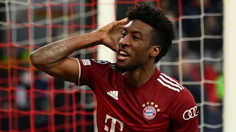 Kingsley Coman celebrates after his late goal against RB Salzburg