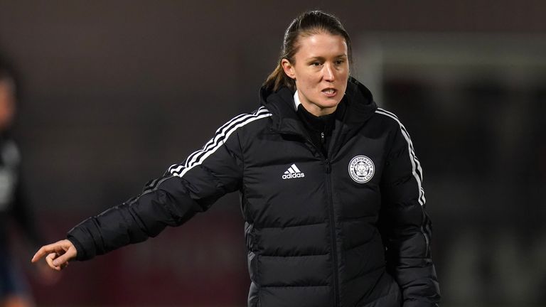 Leicester City head coach Lydia Bedford before the Barclays FA Women&#39;s Super League match at Meadow Park, Borehamwood. Picture date: Sunday December 12, 2023.
