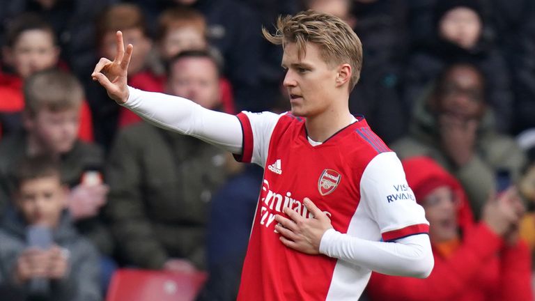 Martin Odegaard celebrates scoring