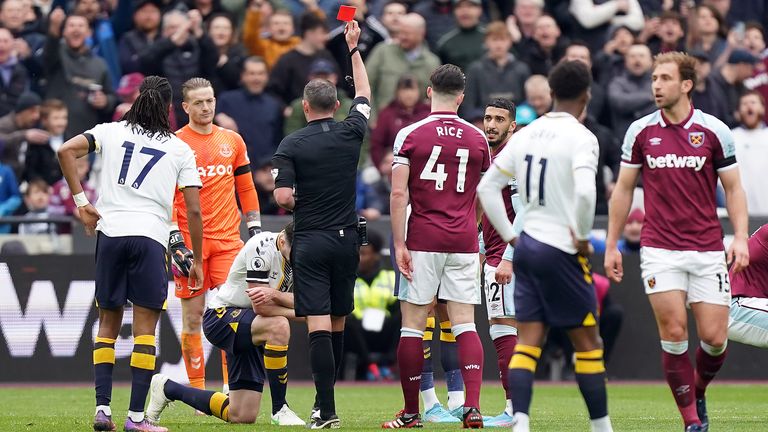 Michael Kane received a red card for challenging Michael Antonio