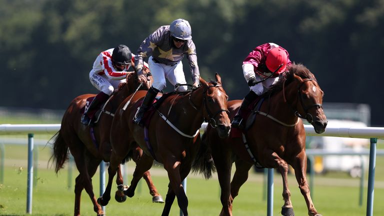 Mastweet (right) wins Haydock in 2020 under Silvestre De Sousa