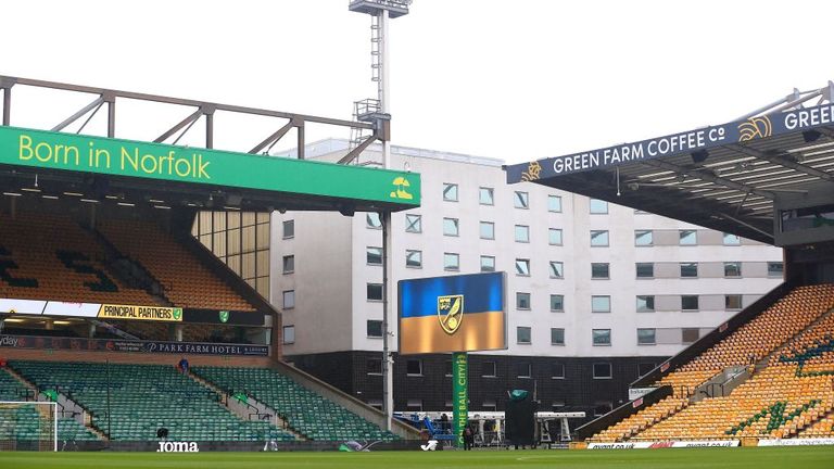 Ukrainian flag on the big screen of Norwich