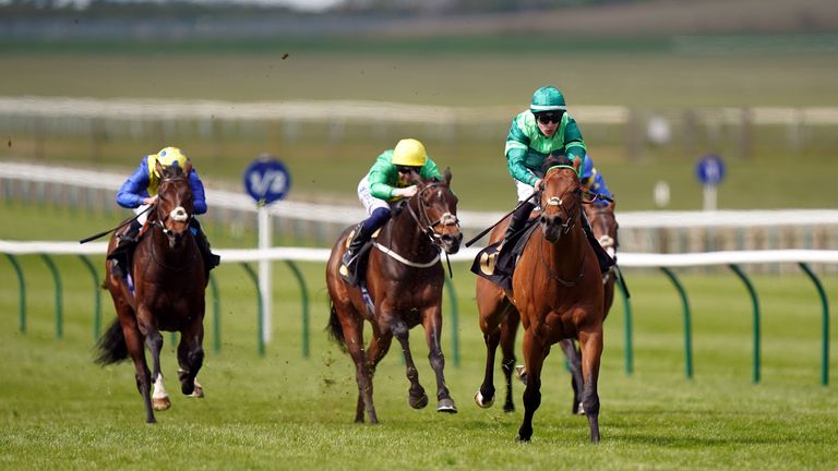 Out From Under wins the Alex Scott Maiden Stakes at the Craven Meeting in Newmarket