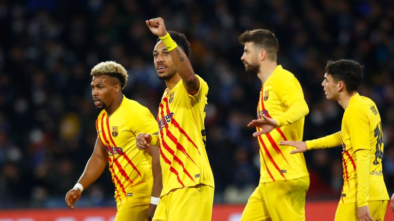 Former Arsenal striker Pierre-Emerick Aubameyang continued his brilliant start in Barcelona with a goal in their victory over Napoli. 