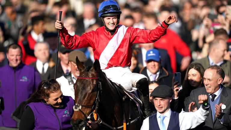 Rachel Blackmore and A Plus Tard celebrate winning the Cheltenham Gold Cup