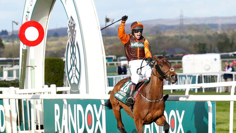 Sam Waley-Cohen celebrates winning the 2023 Grand National at Noble Yeats