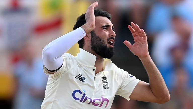 Saqib Mahmood was denied his first test wicket by a no-ball after Bowling Blackwood at the Kensington Oval