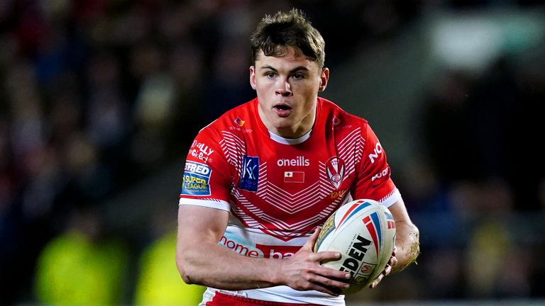Jack Welsby scores the opening attempt for St. Helens at Perpignan