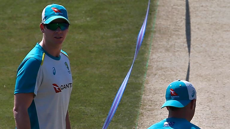 Steve Smith, left, is seen training on Tuesday before the opening test 