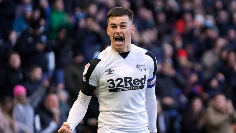 Tom Lawrence celebrates scoring in the derby against Bournemouth