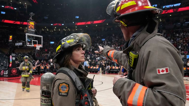 The clash between the Toronto Raptors and the Indiana Pacers has ceased as firefighters work to evacuate the building