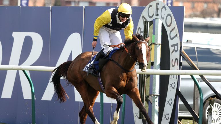 My Wings ridden by jockey Robert James wins the Scottish National Championship